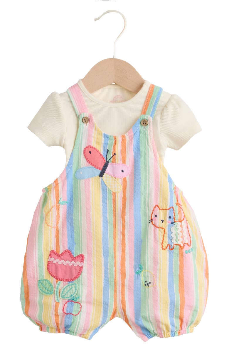 NEXT Seersucker Rainbow Overalls & Bodysuit Set, Main, color, Yellow Multi