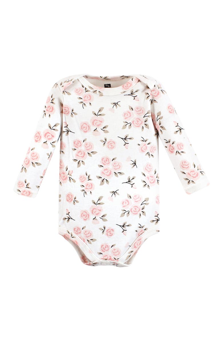Hudson Baby Soft Cotton Long-Sleeve Bodysuits 7-Piece Value Pack, Alternate, color, Cinnamon Pink Prints 7-Pack
