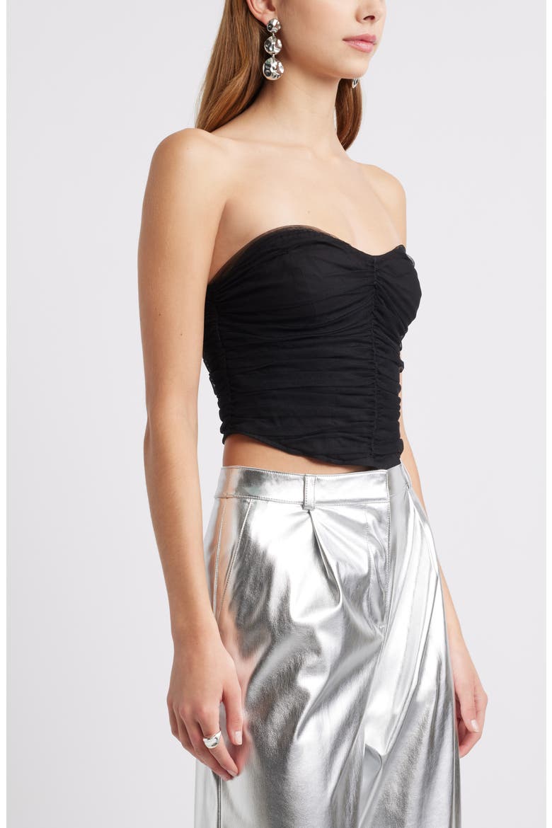 Tulle Ruched Strapless Bustier Top, Alternate, color, BLACK JET