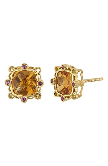 Bony Levy Iris Citrine & Pink Sapphire Stud Earrings In Brown