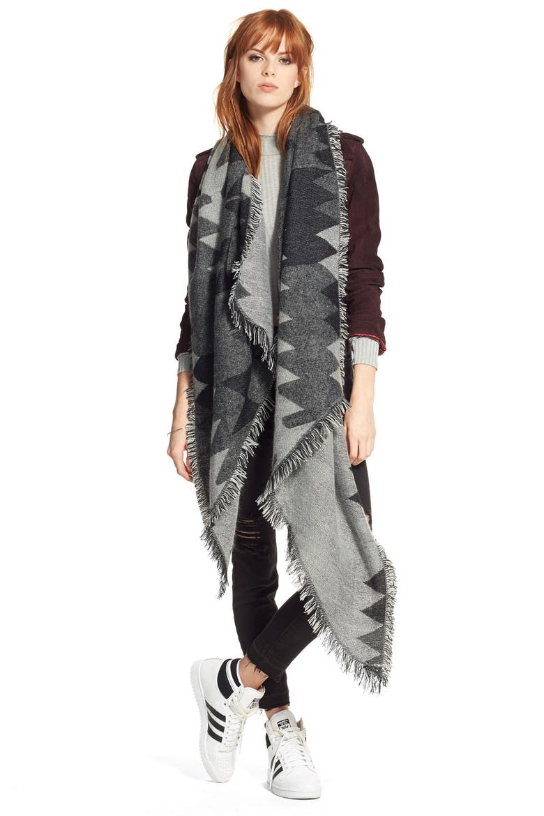 Geometric Blanket Scarf, Alternate, color, BLACK/ GREY