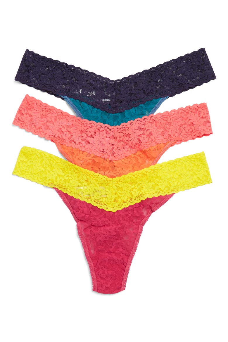 Original Rise Stretch Lace Thong Panties - Pack of 3, Main, color, ORSP/CRLG,