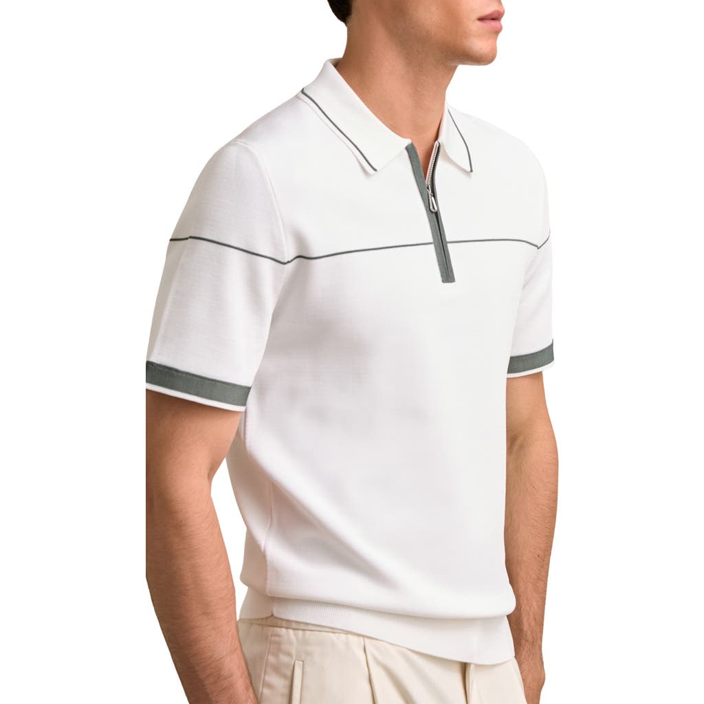 Reiss Bradford Tipped Quarter Zip Polo In White