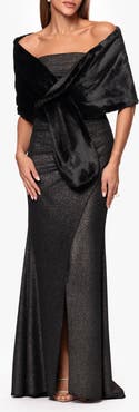 Betsy & Adam Bow Faux Fur Shawl