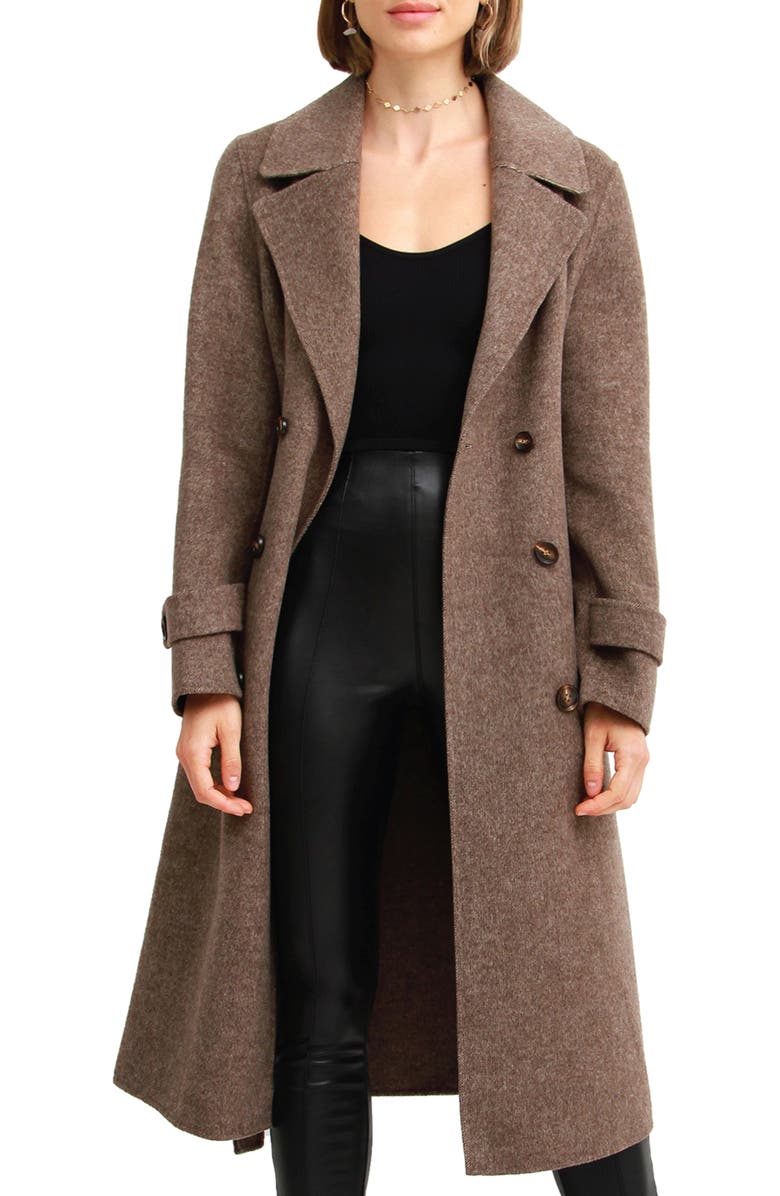 Belle & Bloom Front Runner Belted Wool Blend Coat, Alternate, color, Walnut