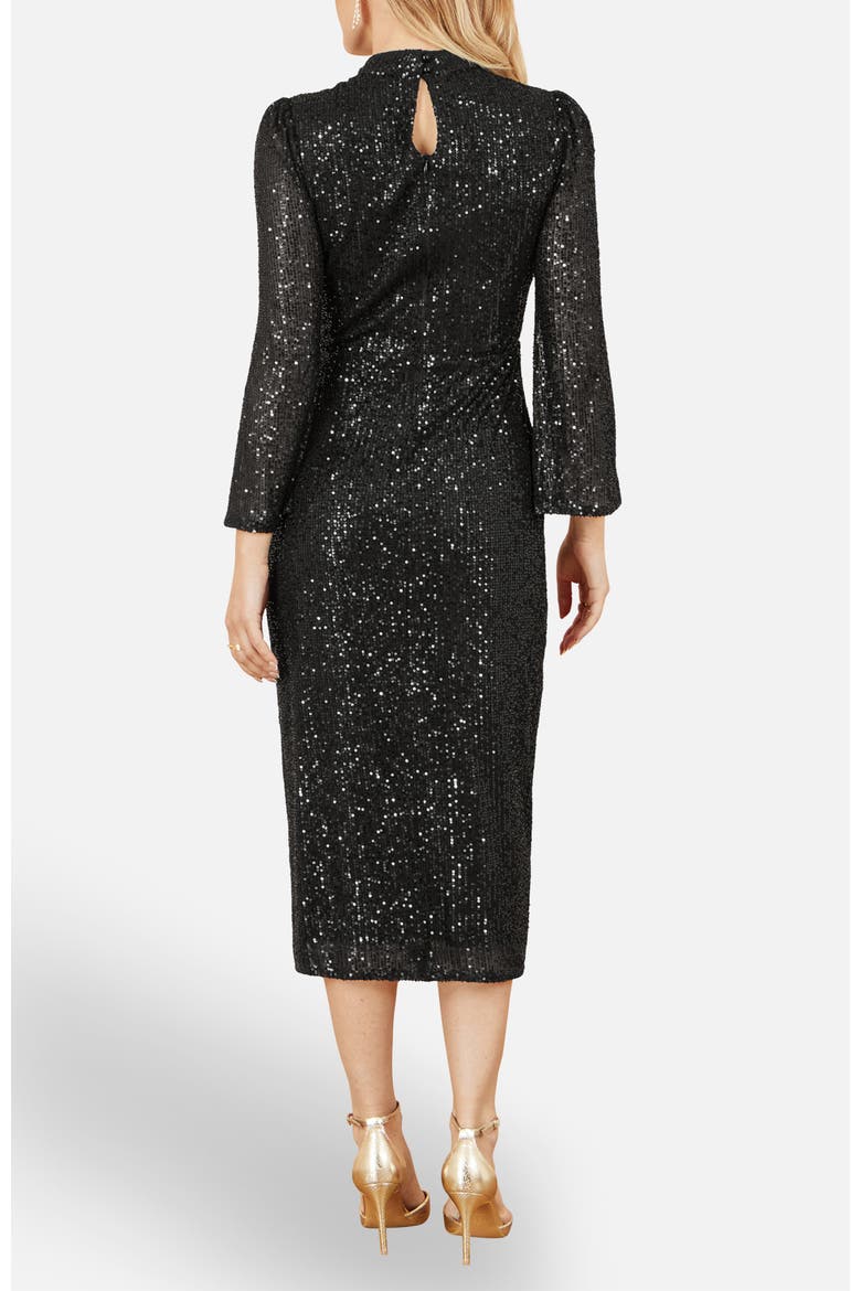 Sequin Fitted Midi Dress, Alternate, color, Black
