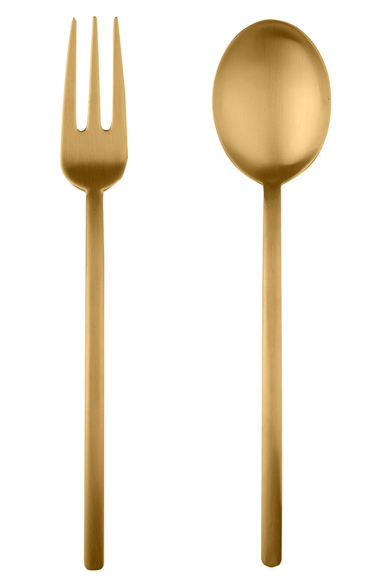 Fork & Spoon Serving Set, Main, color, GOLD