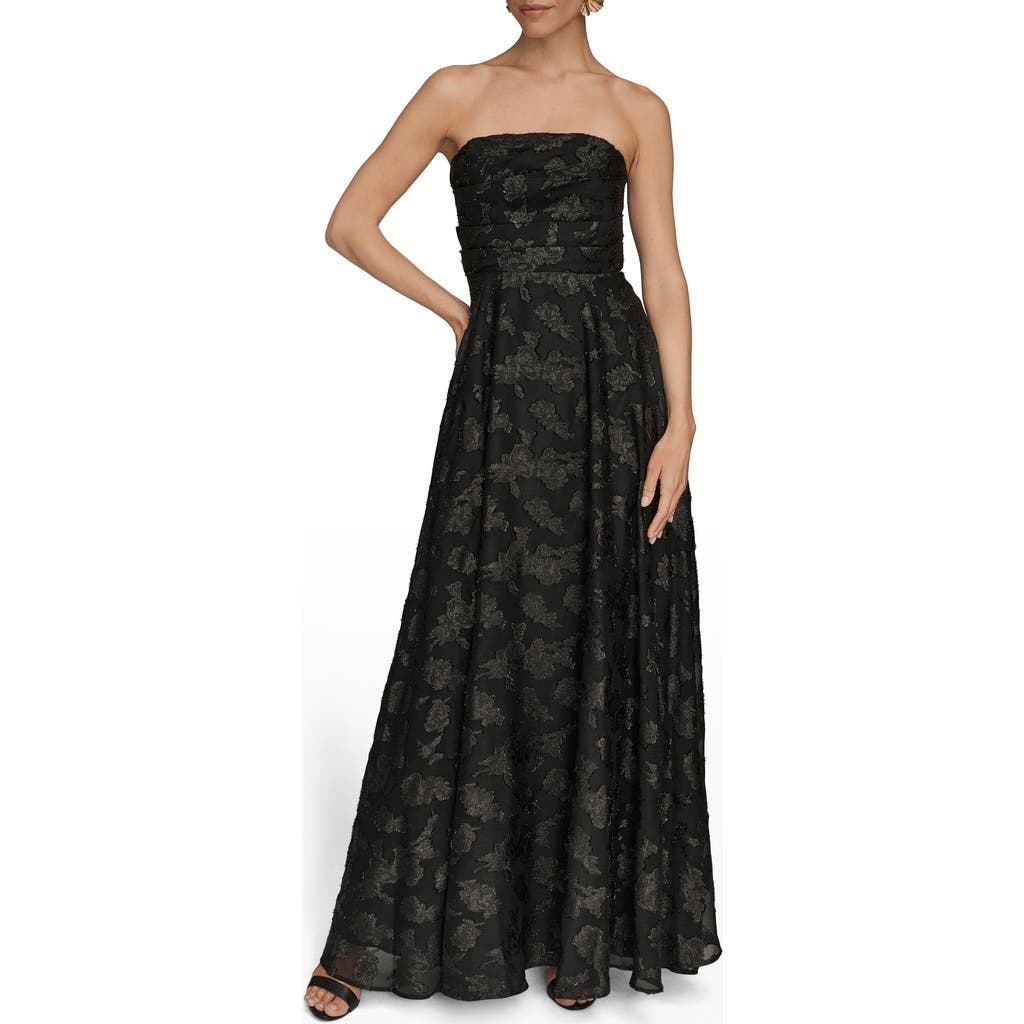 Donna Karan New York Ruched Metallic Strapless Gown In Black