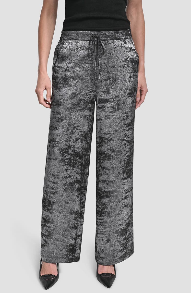 DKNY Wide Leg Liquid Velvet Pants, Main, color, Silver