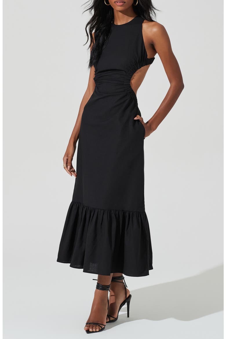 Open Back Linen & Cotton Maxi Dress, Alternate, color, BLACK