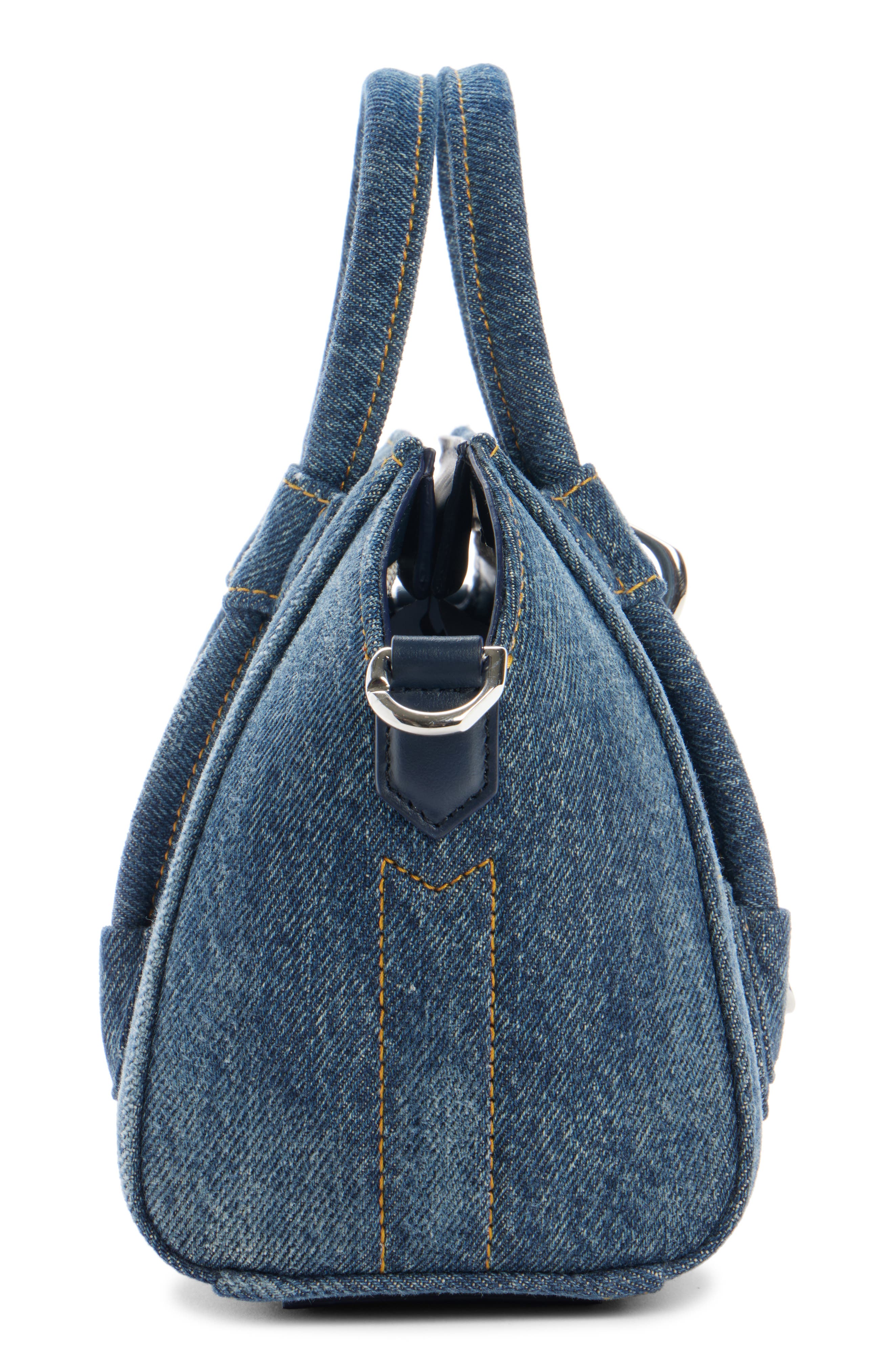 Toy Antigona Lock Denim Satchel, Alternate, color, DARK BLUE