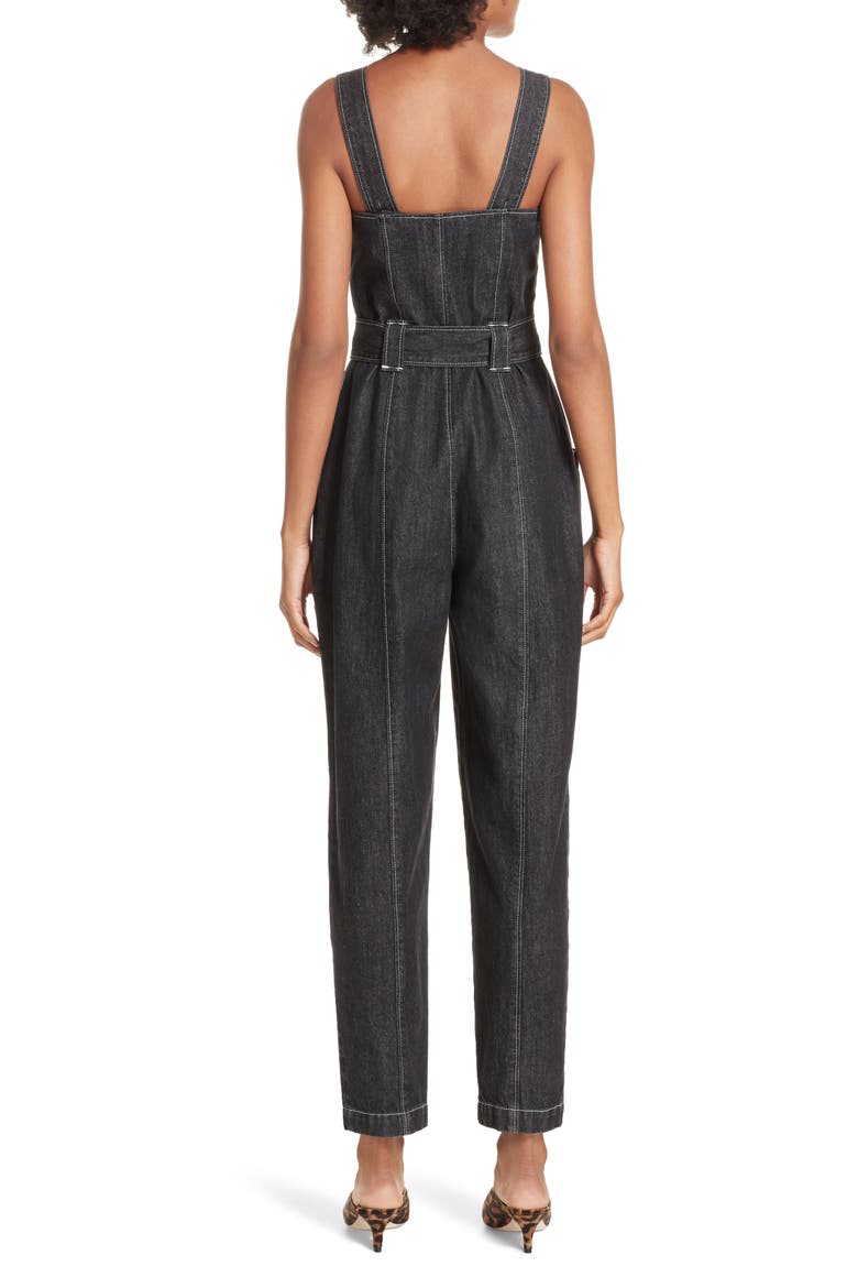 Topstitch Cotton Denim Jumpsuit, Alternate, color, BKLRRN