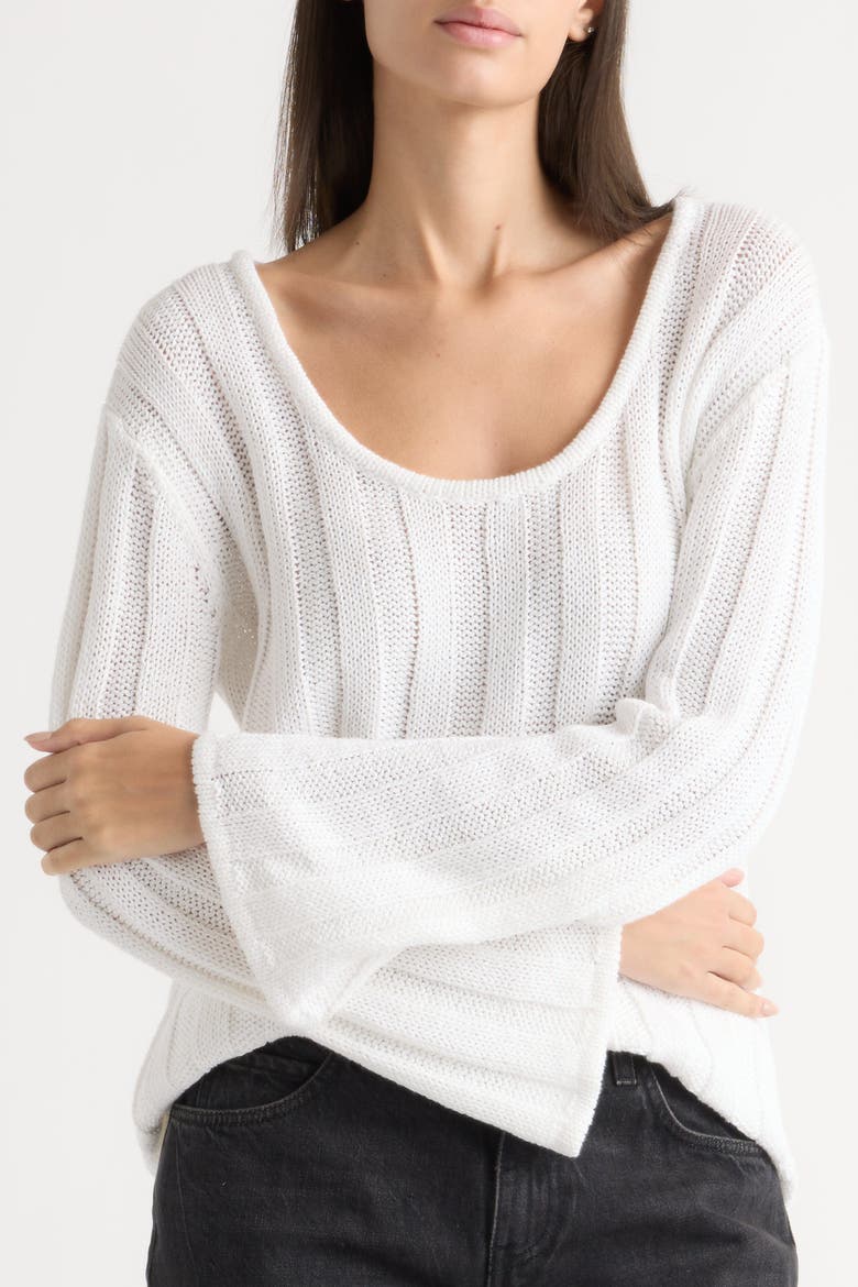 Leah Ribbed Scoop-Neck Sweater, Alternate, color, White