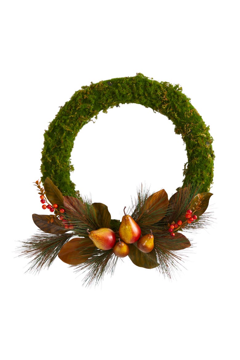 22-in Pear, Magnolia and Moss Artificial Wreath, Main, color, Green