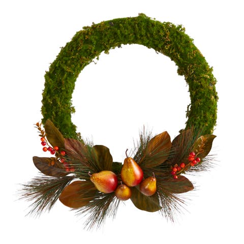 22-in Pear, Magnolia and Moss Artificial Wreath
