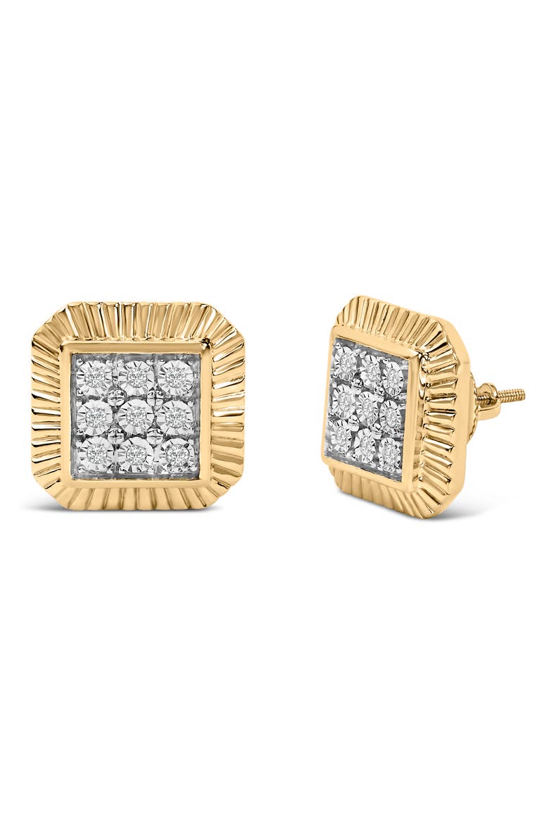 10K Yellow Gold Plated Silver 1/6 Cttw Diamond Textured Halo Stud Earrings, Alternate, color, Yellow