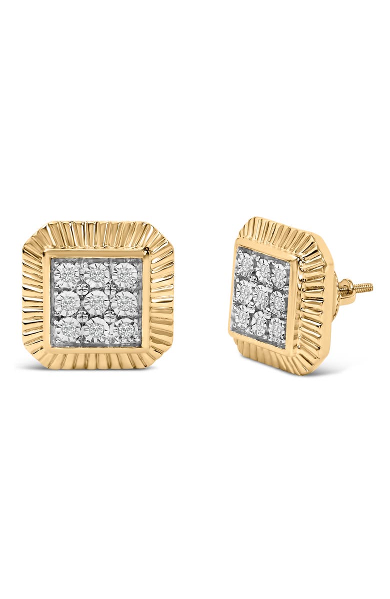 Haus of Brilliance 10K Yellow Gold Plated Silver 1/6 Cttw Diamond Textured Halo Stud Earrings, Alternate, color, Yellow