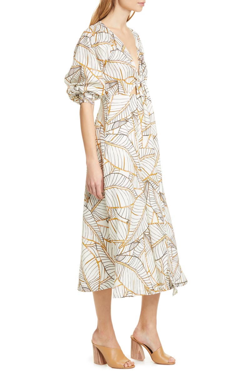 NICHOLAS Asilah Palm Leaf Print Linen Dress, Alternate, color,