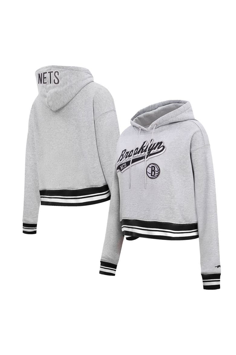 Women's Pro Standard Heather Gray Brooklyn Nets Script Tail Cropped Pullover Hoodie, Main, color, Heather Gray