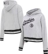 PRO STANDARD Women's Pro Standard Heather Gray Brooklyn Nets Script Tail Cropped Pullover Hoodie