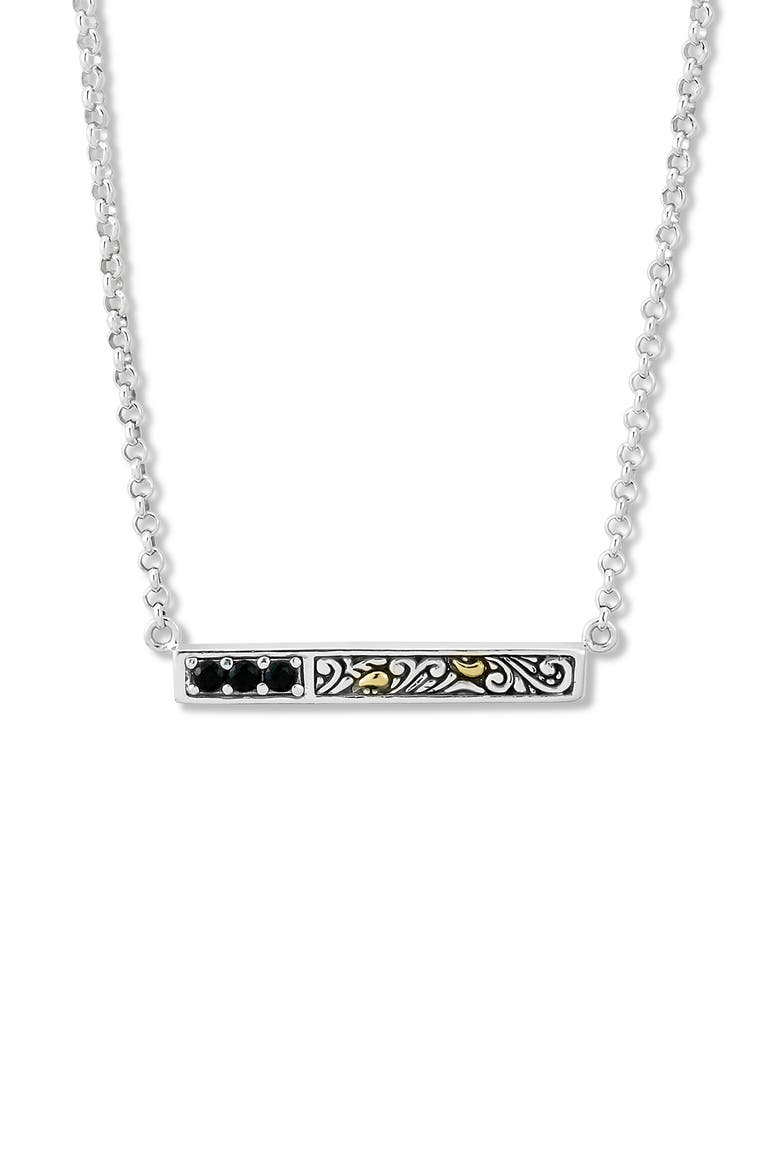 Topaz Engraved Bar Pendant Necklace, Main, color, BLACK