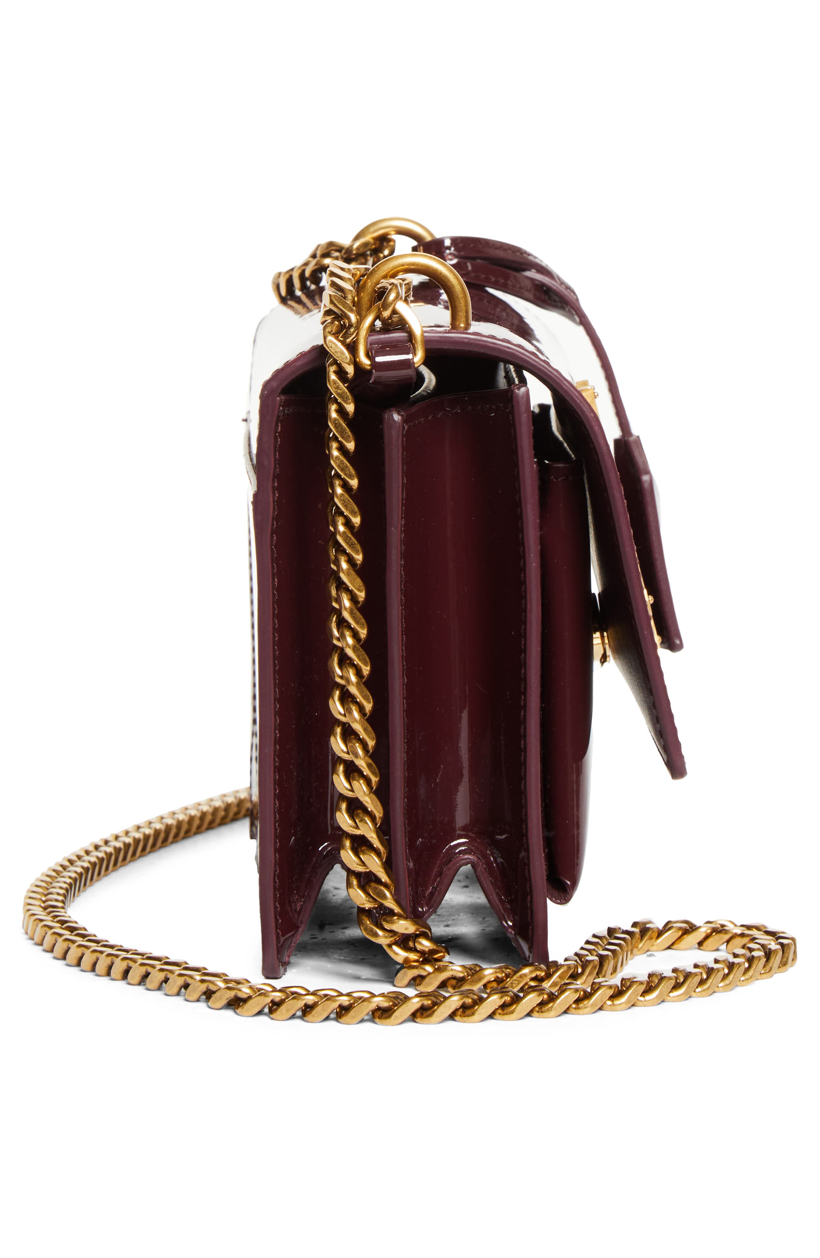 Saint Laurent Small Sunset Patent Leather Shoulder Bag, Alternate, color, Dark Red Wine