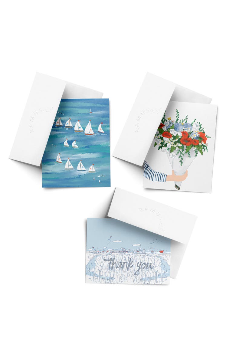 Everyday Greeting Card Pack Sets (3 ct, Assorted) Regatta Thanks, Summer Bouquet, Salty Town Thanks, Main, color, Multi-Pack