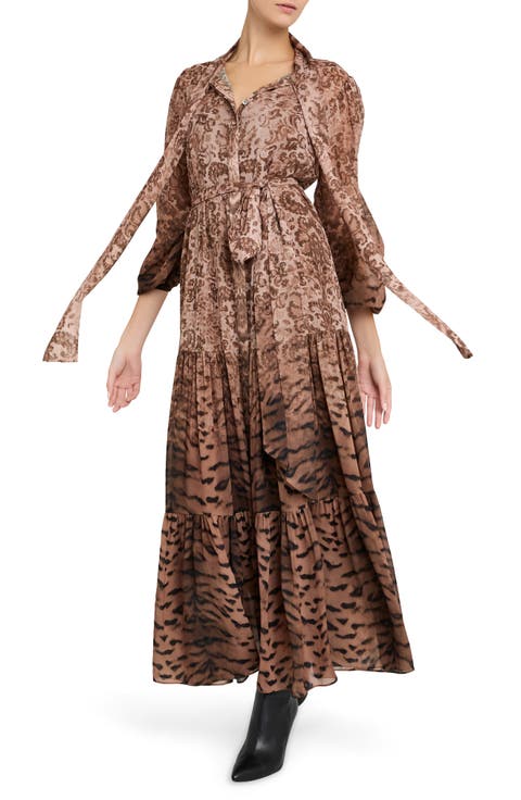 Oak Print Long Sleeve Maxi Dress