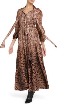 KOBI HALPERIN Oak Print Long Sleeve Maxi Dress