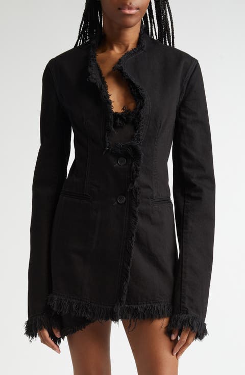 Asymmetric Raw Edge Denim Blazer