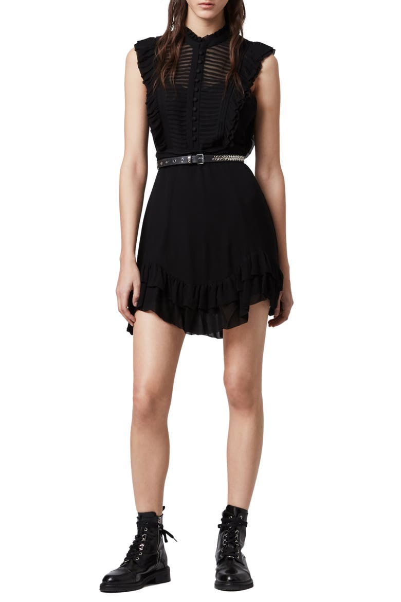 Lola Pintuck Chiffon Minidress, Main, color, BLACK
