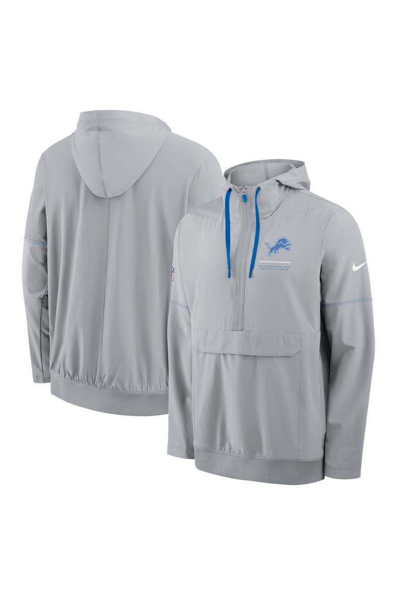 Men's Nike Silver Detroit Lions Sideline Logo Glory Anorak Half-Zip Hooded Jacket, Main, color, Silver