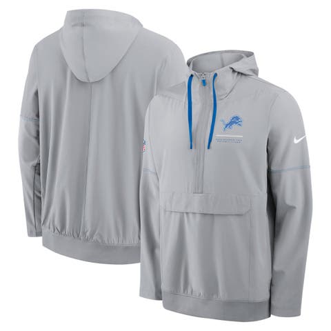 Men's Nike Silver Detroit Lions Sideline Logo Glory Anorak Half-Zip Hooded Jacket