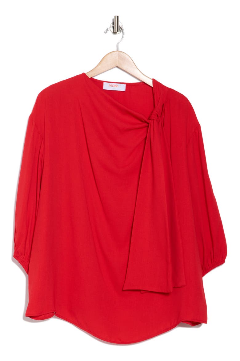 Tie Neck Top, Alternate, color, RED