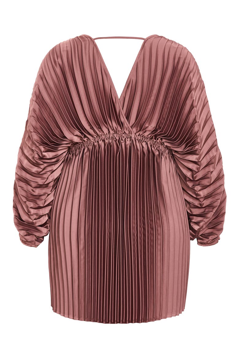 Chloe Pleated Long Sleeve Satin Minidress, Alternate, color, PINK BLUSH