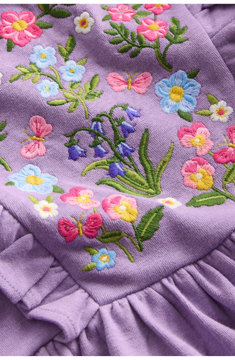 Mini Boden Kids' Floral Embroidered Long Sleeve Cotton Jersey Dress, Alternate, color, Grape Lilac