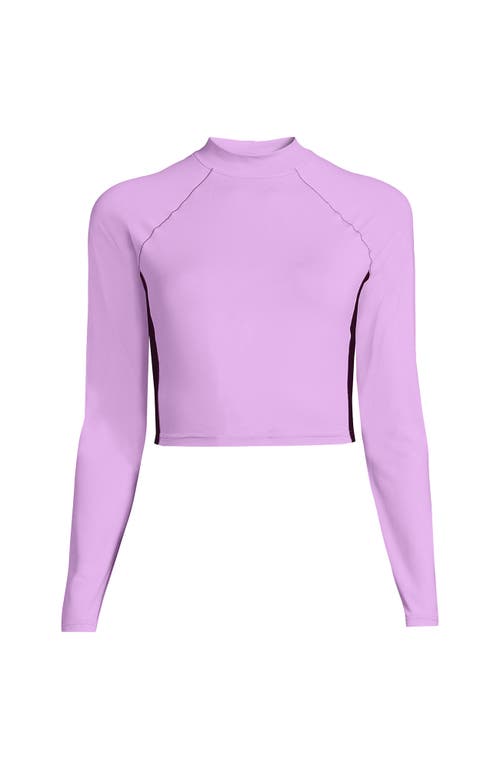 Lands' End Long Sleeve Mock Neck Cropped Upf 50 Sun Protection Rash Guard In Wild Lilac/dark Wine