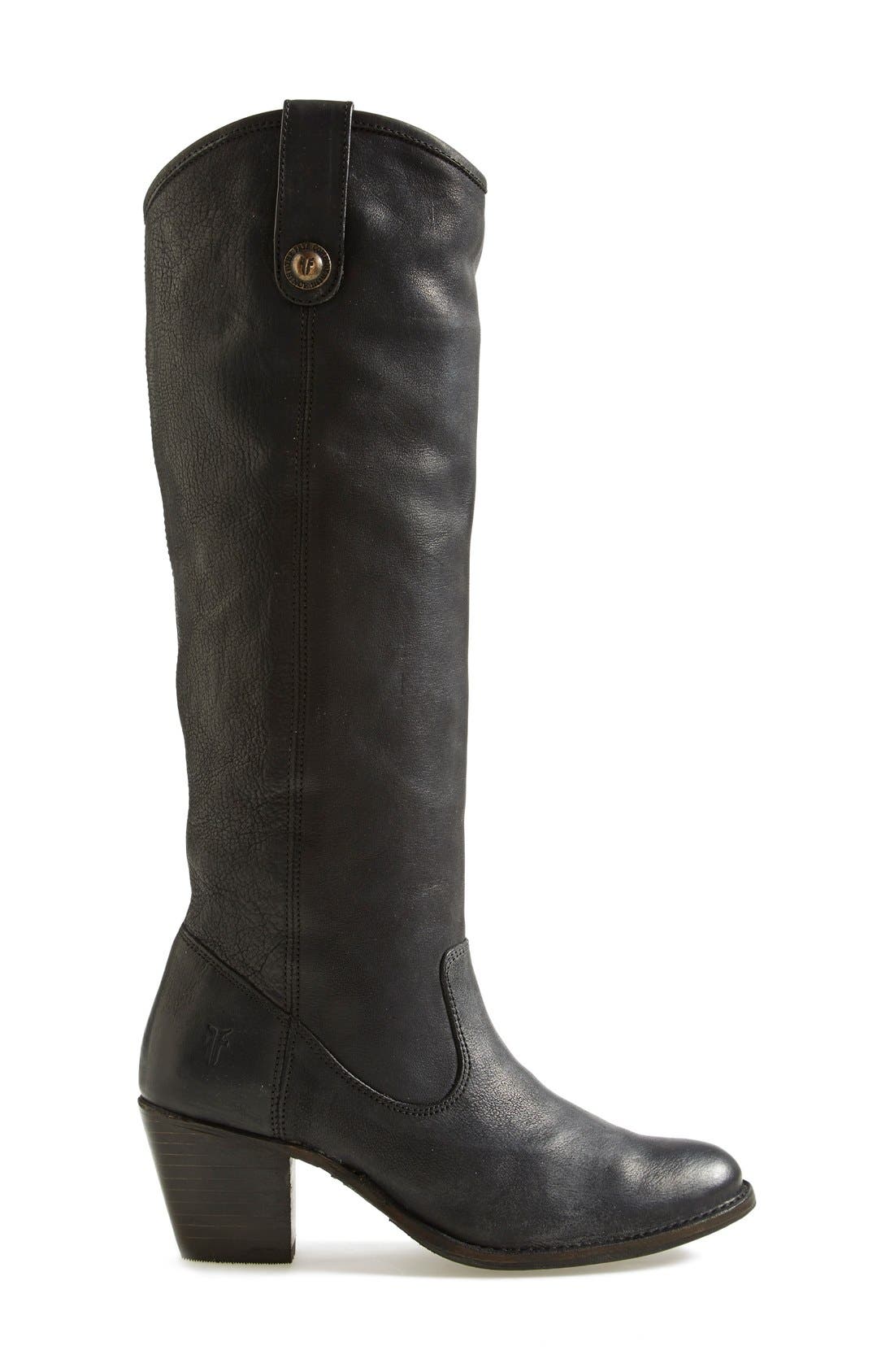 'Jackie Button' Leather Riding Boot, Alternate, color, BLACK