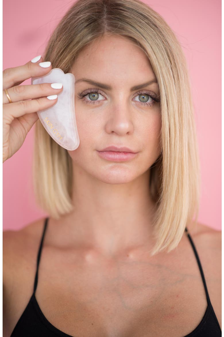 Rose Quartz Crystal Gua Sha Sculpty Facial Tool, Alternate, color, PINK