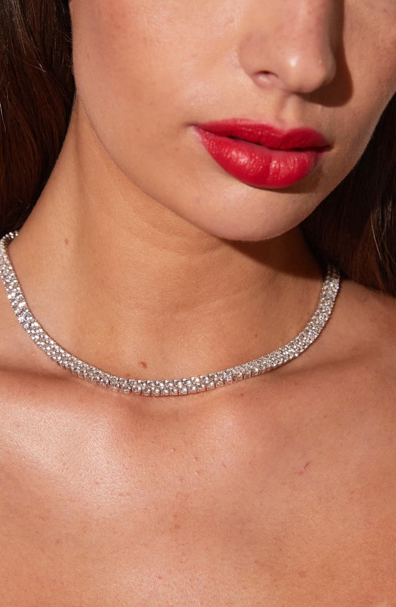 Aurate New York Lab Grown Sapphire Double Row Tennis Necklace, Alternate, color, White Vermeil