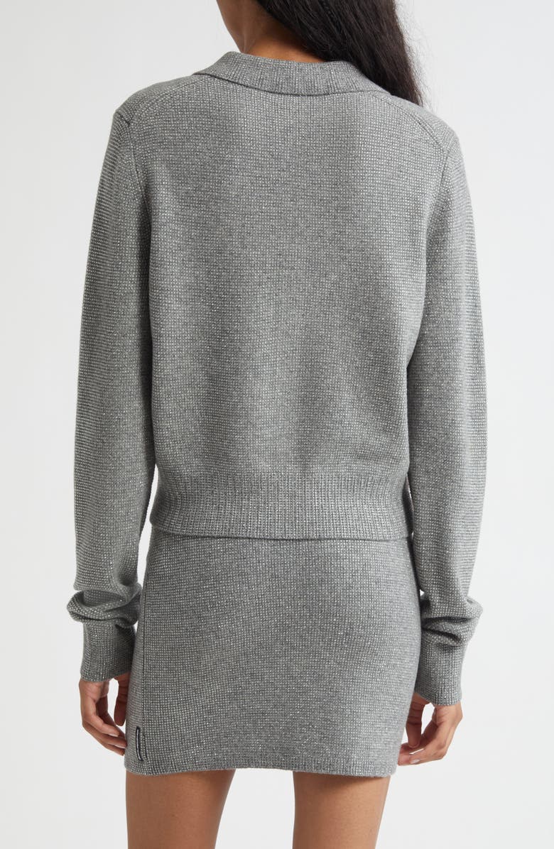 Alexander Wang Crystal Hotfix Wool Blend Polo Cardigan, Alternate, color, Heather Grey
