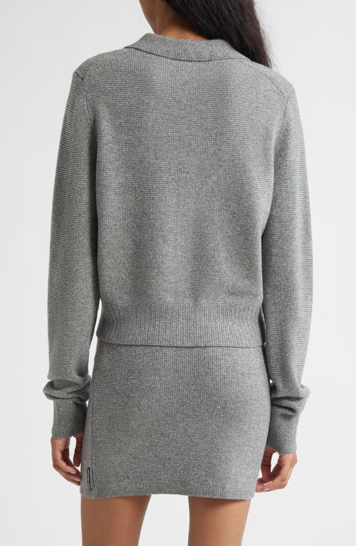 Alexander Wang Crystal Hotfix Wool Blend Polo Cardigan In Gray