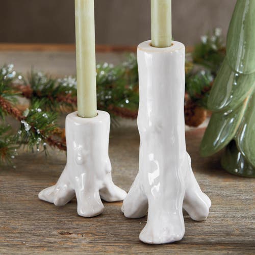 Tag Small White Ceramic Tree Trunk Candle Holder For Christmas In White