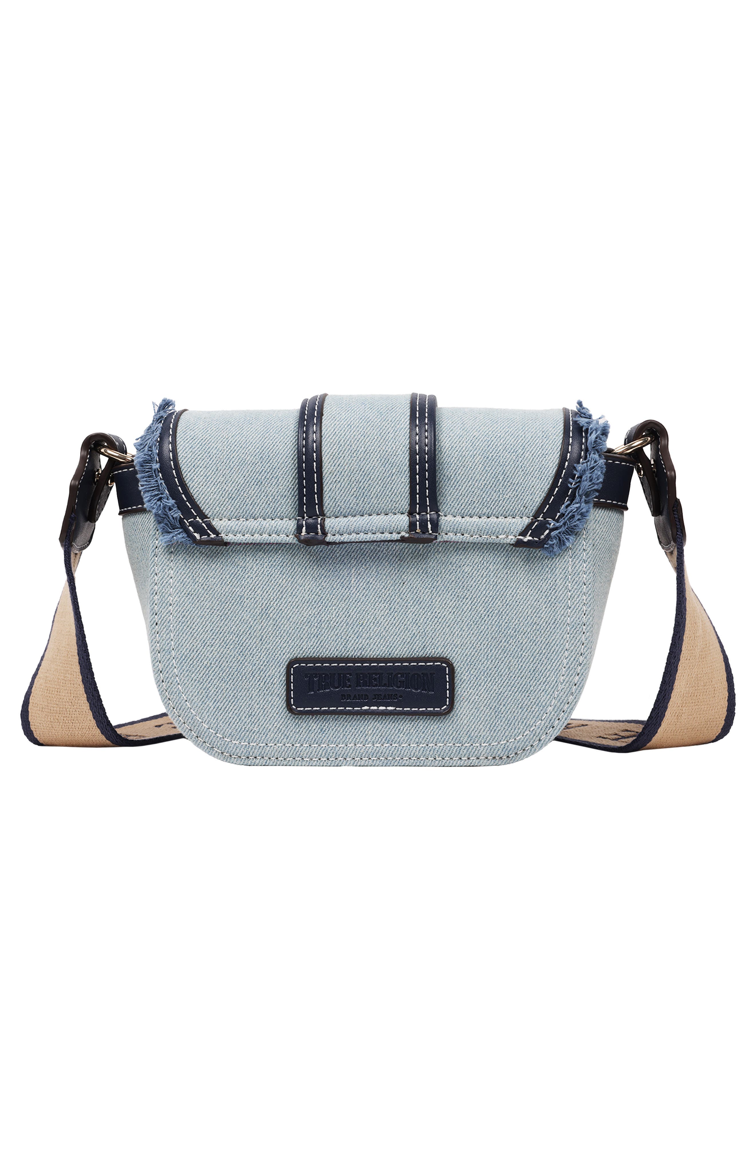 True Religion Asher Frayed Edge Mini Flap Crossbody Bag, Alternate, color, Denim