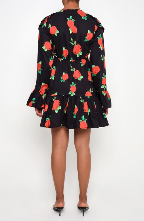 The Lulo Project Wings Of The West Floral Long Sleeve Stretch Cotton Dress In Black
