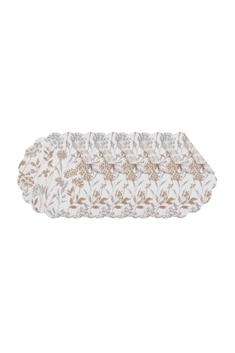Carmella Fields 100% Cotton Quilted Round Set of 6 Placemats 17", Main, color, Gold