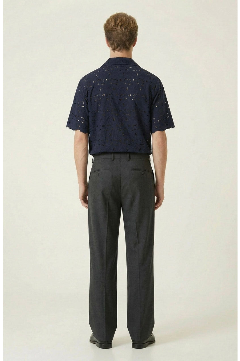 Textured Open Collar Short Sleeve Shirt, Alternate, color, Navy Blue
