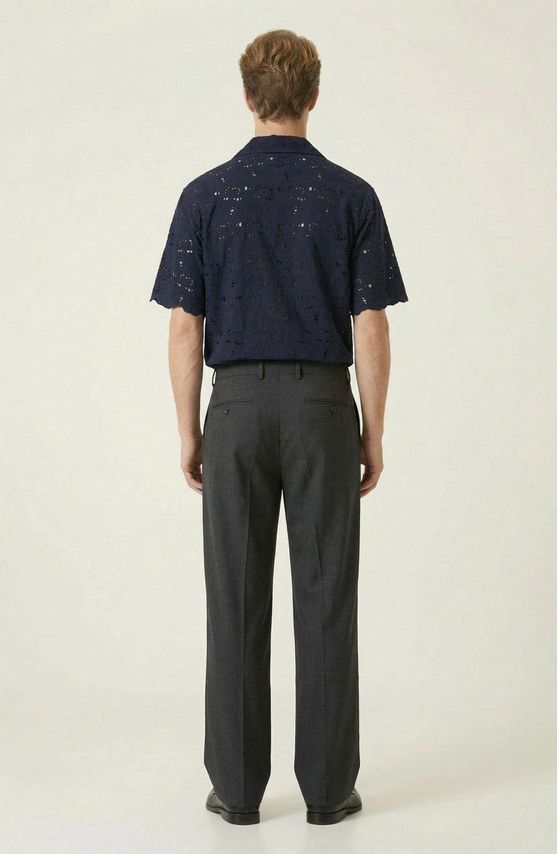 Modenaire Textured Open Collar Short Sleeve Shirt, Alternate, color, Navy Blue