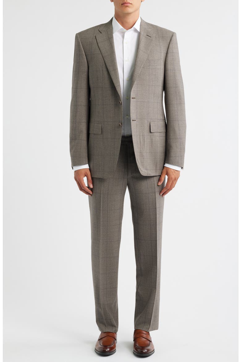 Siena Regular Fit Brown Glen Plaid Impeccabile Wool Suit, Main, color, BEIGE