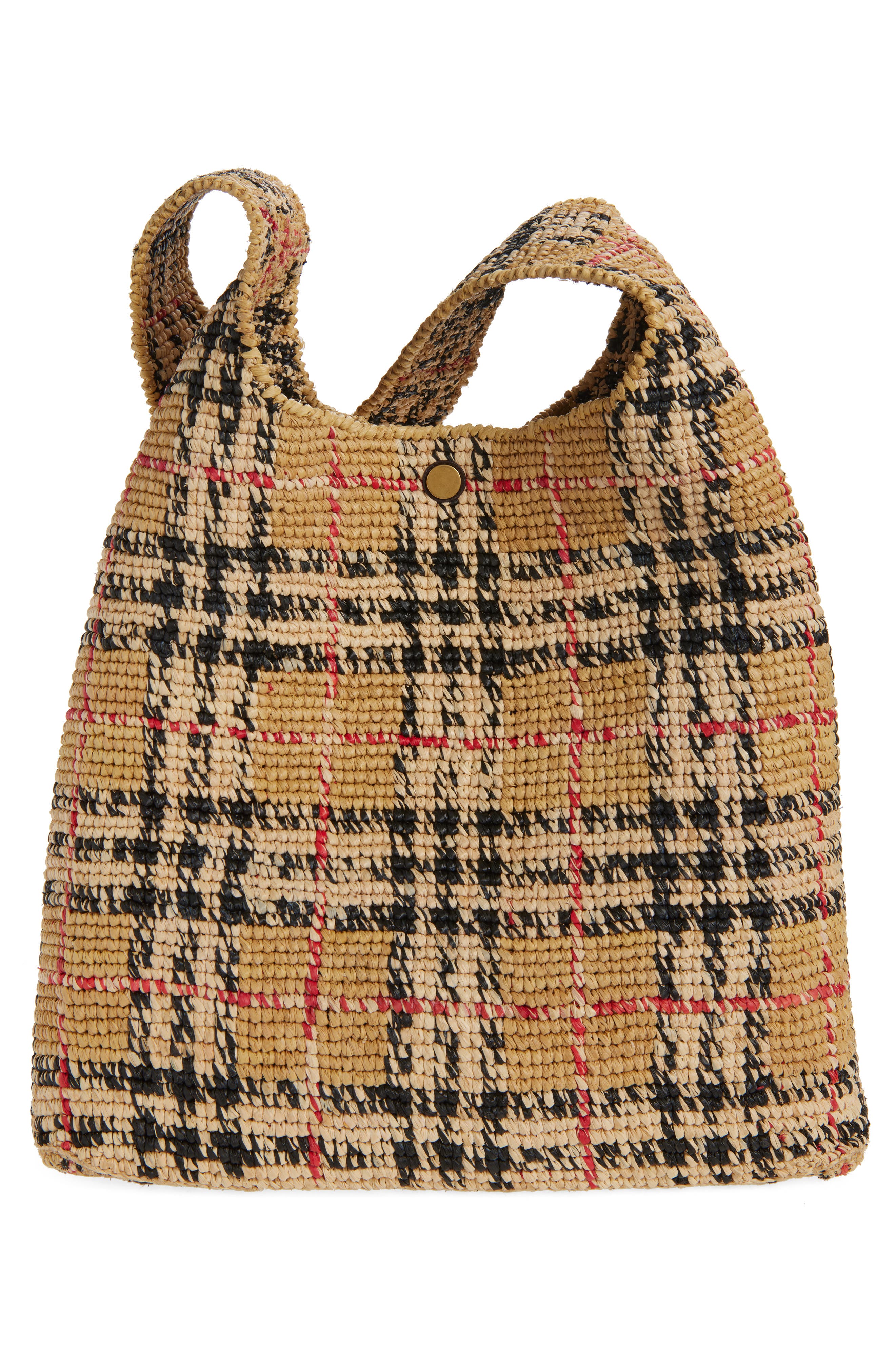 Burberry Margate Check Raffia Hobo Bag, Alternate, color, 